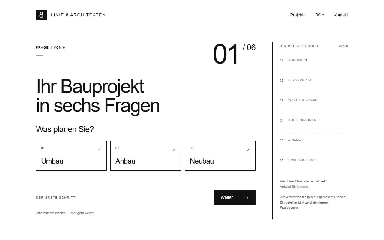 Example Questionnaire page on desktop