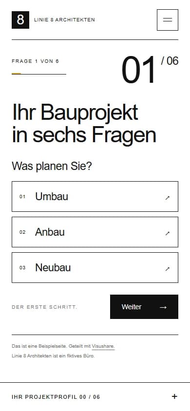 Example Questionnaire page on mobile