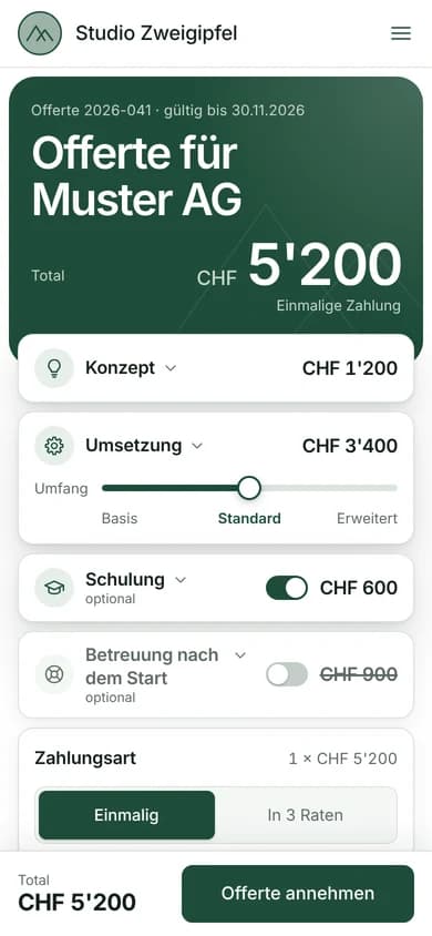 Example Quote page on mobile