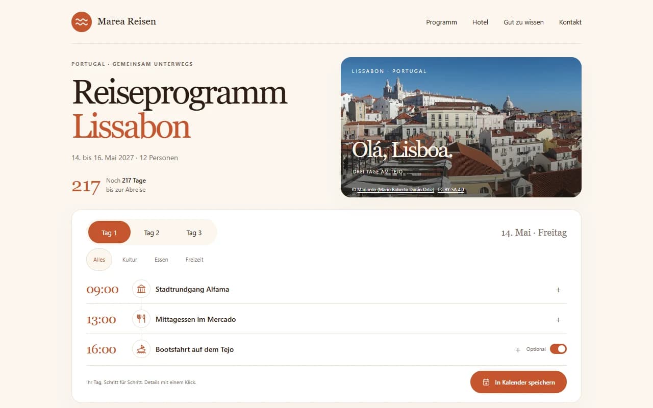 Example Programme page on desktop