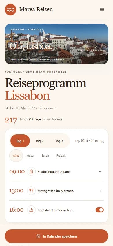 Example Programme page on mobile